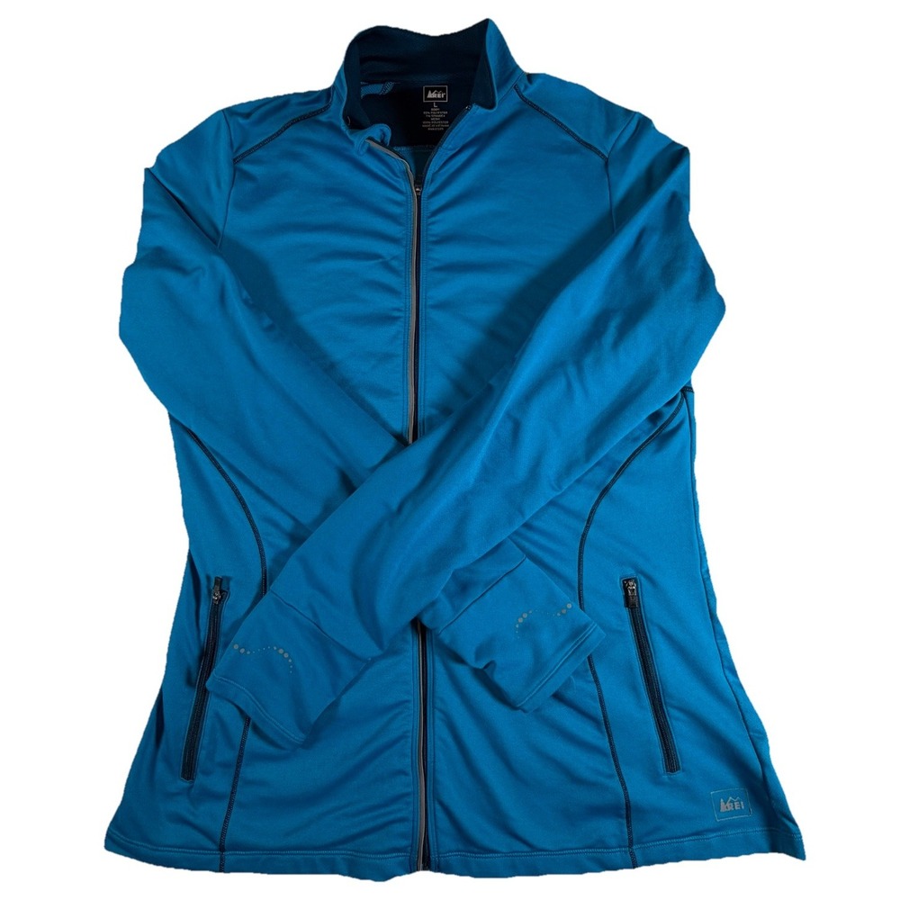 REI Jacket Women's Sz L Blue Full Zip High Neck Outdoor Activewear Walking